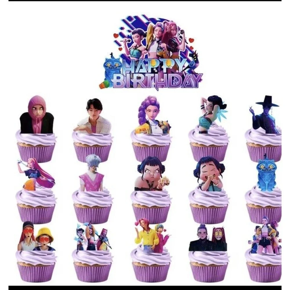 KPOP Hunters Birthday Party Supplies Balloons Cake Toppers Banner Lgr Backdrop